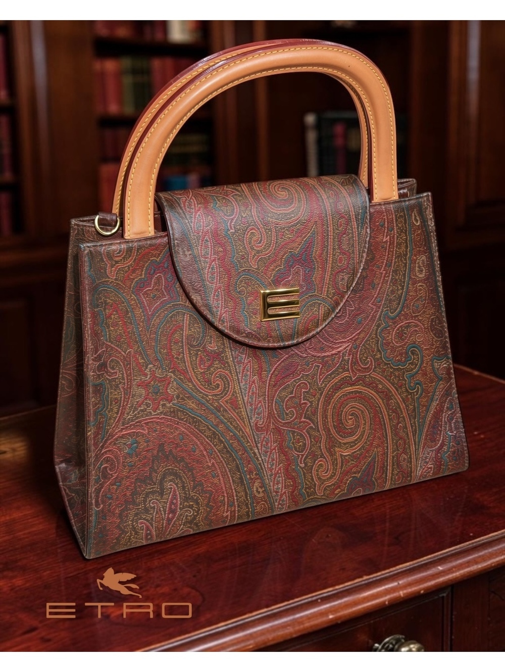 Authentic Vintage Etro Arnica Paisley Top Handle Satchel Bag